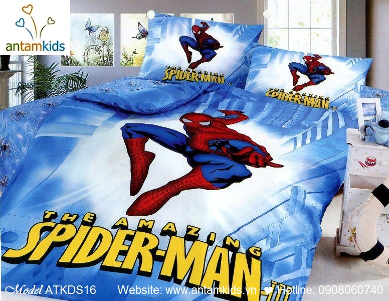 Bộ chăn ga gối Siêu nhân Người nhện Spider Man cho bé trai đẹp mê ly