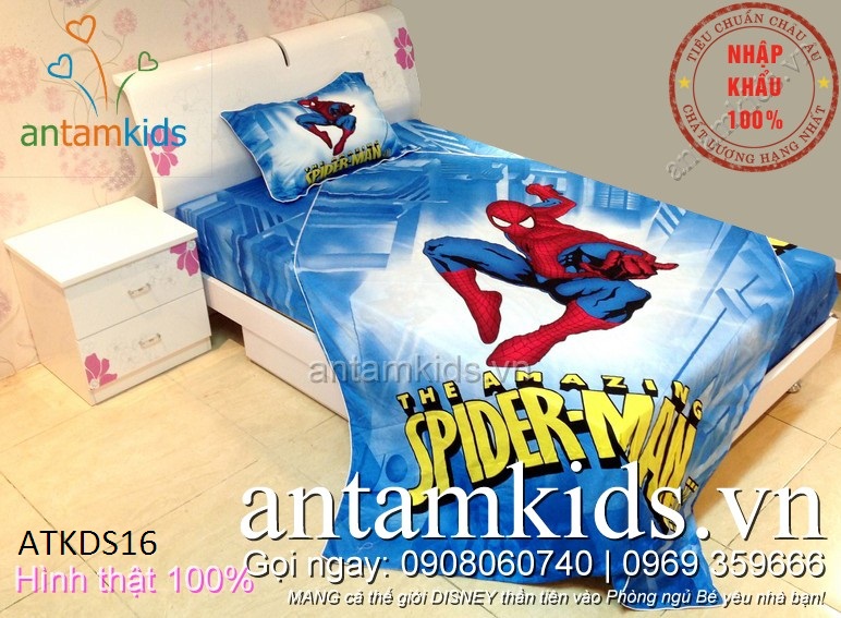 Bộ chăn ga gối hình Spider Man người nhện cho bé trai - AnTamKids.vn