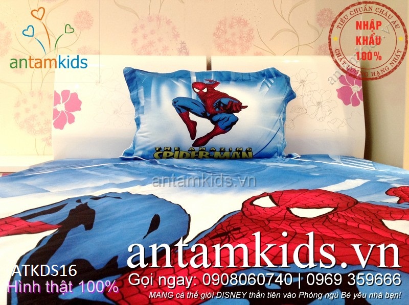 Bộ chăn ga gối Spider Man người nhện cho bé trai - AnTamKids.vn