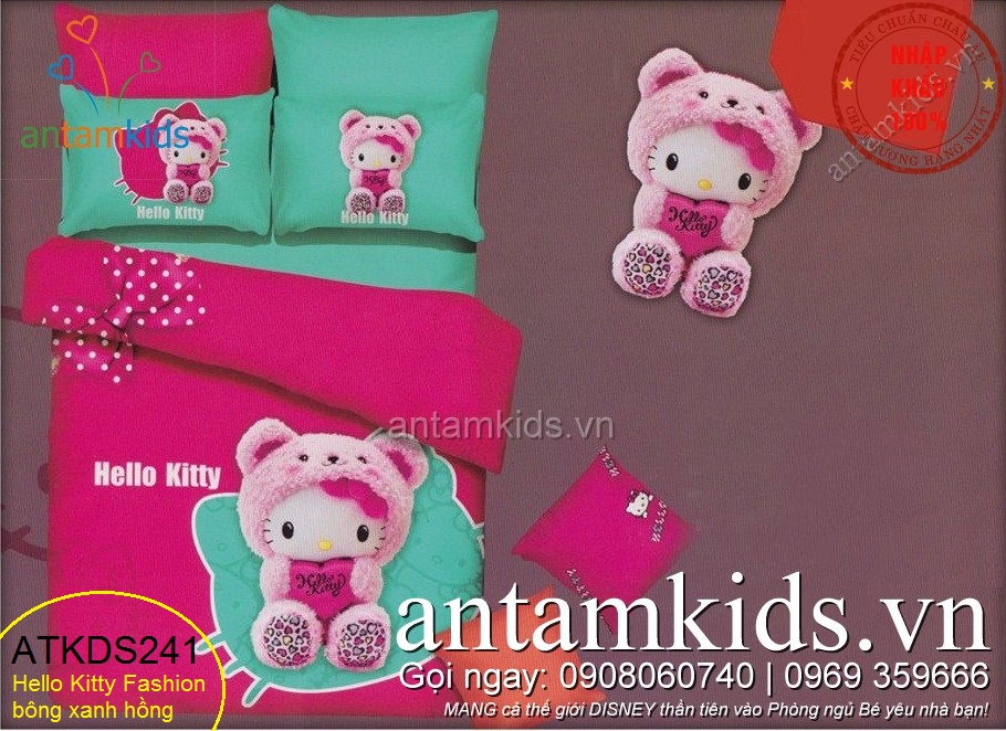 Chăn ga gối Hello Kitty, Drap trải giường in hình Hello Kitty dễ thương cho bé gái
