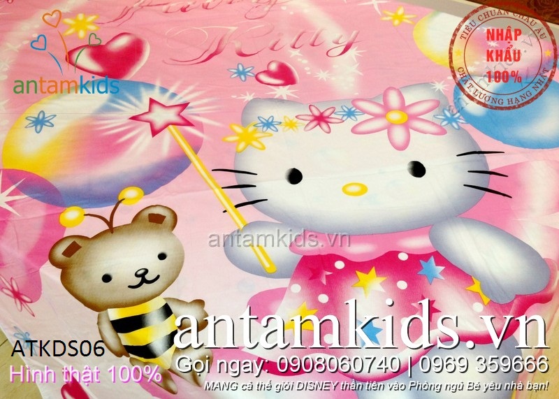 Chăn ga gối Hello Kitty màu hồng cho be trai be gai antamkids.vn