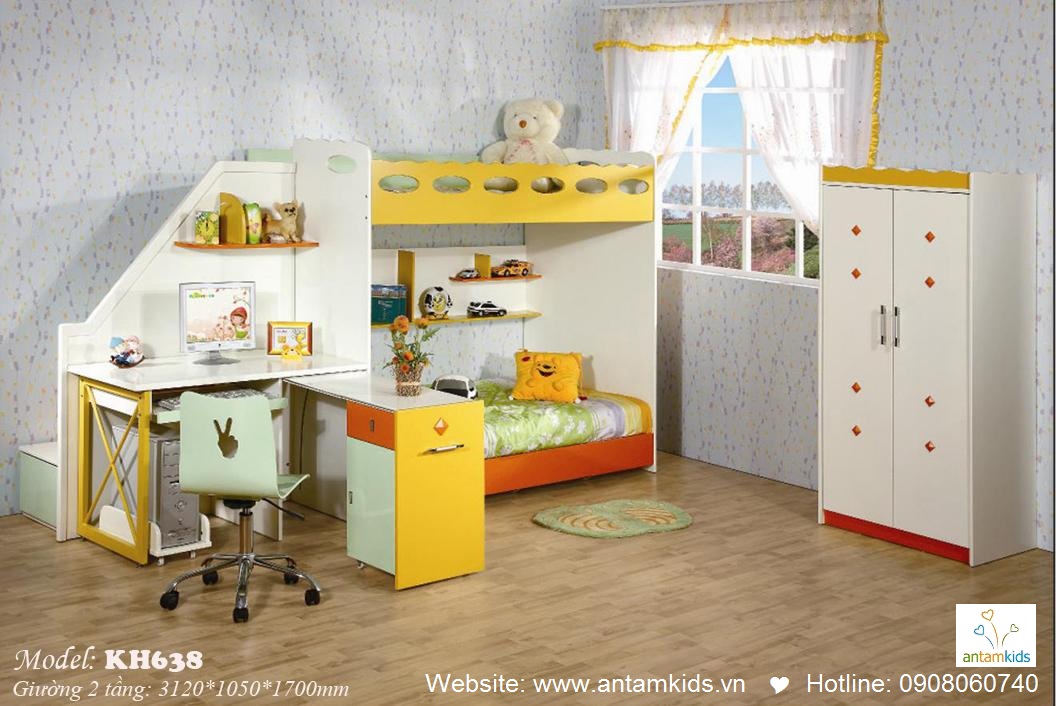 Giường tầng trẻ em KH638, giường hai tầng cho bé