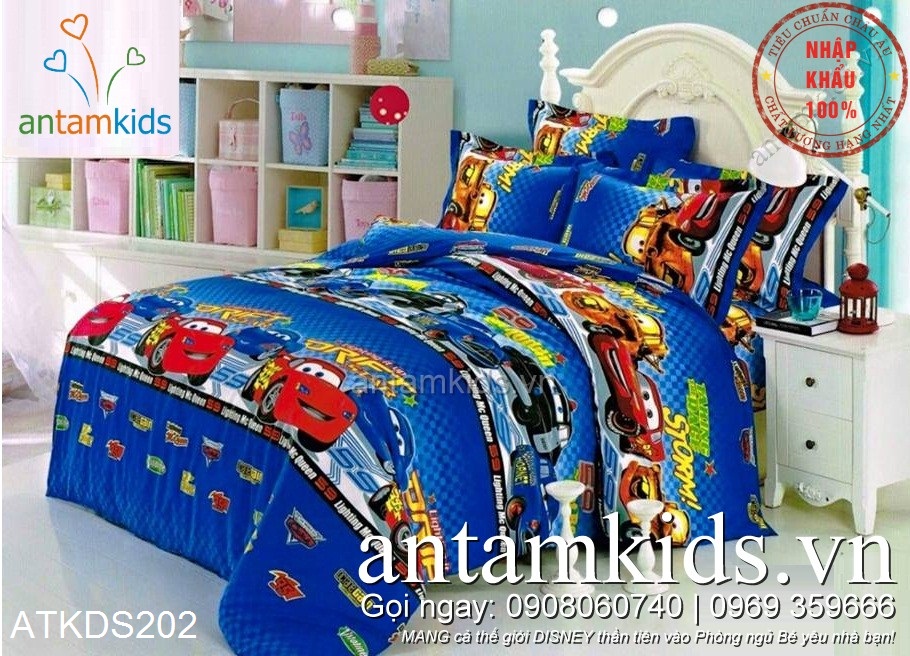 Chăn ga gối cho Bé Trai siêu ĐẸP hình ô tô McQueen, nhập khẩu cao cấp