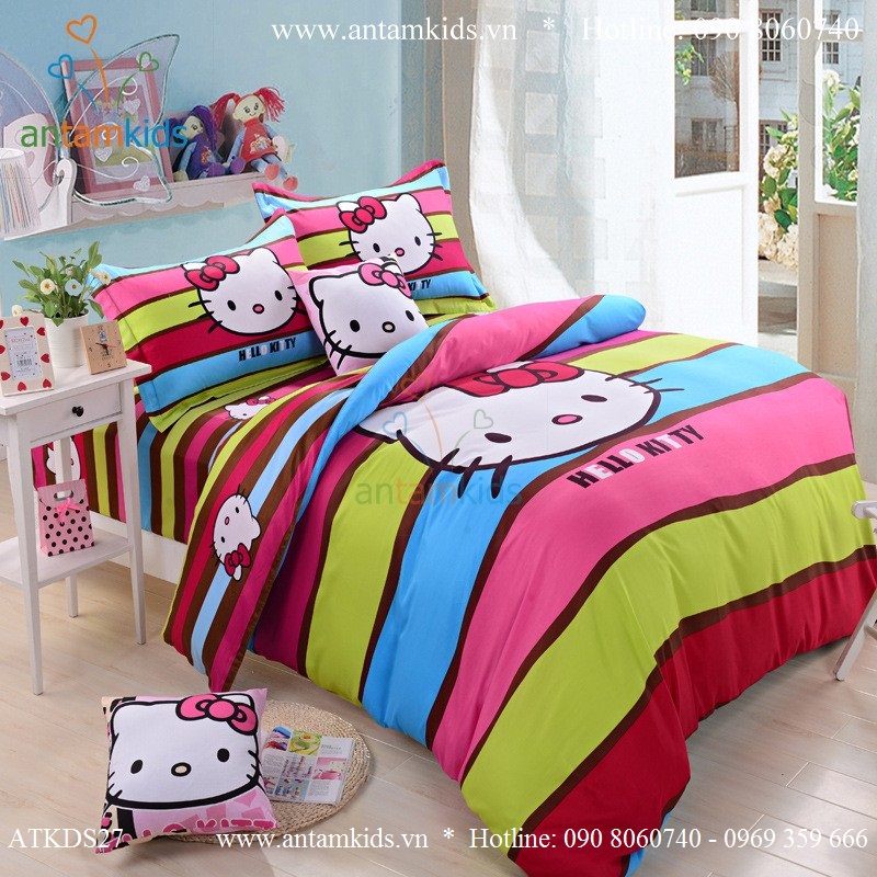 Chăn mền drap Hello Kitty dễ thương - Chan ga goi hoat hinh cho be trai be gai AnTamKids