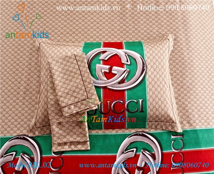 Chăn ga gối thương hiệu hàng hiệu Gucci màu xanh phong cách ABL02
