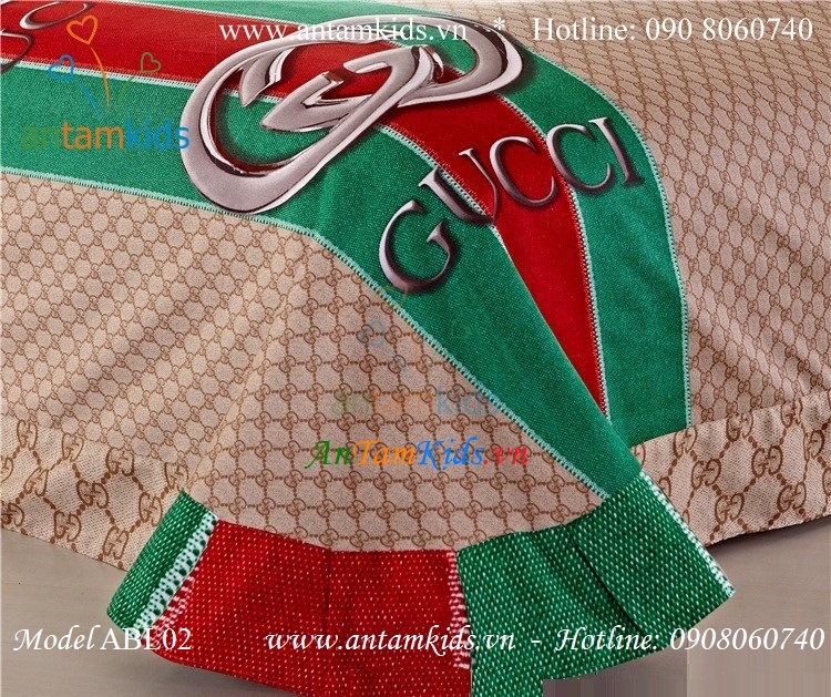 Chăn ga gối thương hiệu hàng hiệu Gucci màu xanh phong cách ABL02