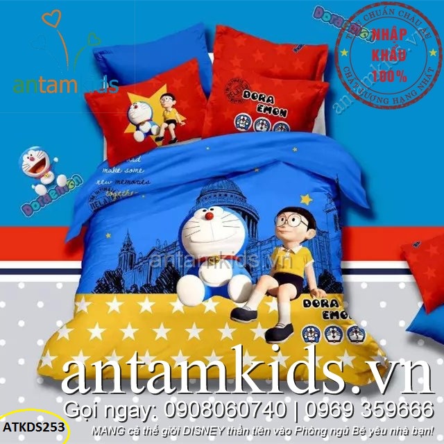 Bộ chăn ga gối đệm hình Doremon cao cấp nhập khẩu cho bé trai bé gái, Chăn ga gối Doremon xịn, Chăn ga gối đệm Doremon trẻ em, Chăn ga gối hoạt hình Doremon, Chăn mền hình Doremon, Drap giường Doremon, Ra nệm Doremon cho bé yêu