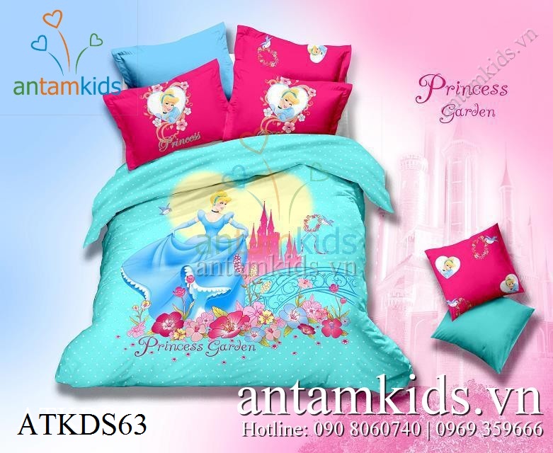 Bộ chăn ga gối Công chúa Princess Garden xanh cho bé gái cực yêu