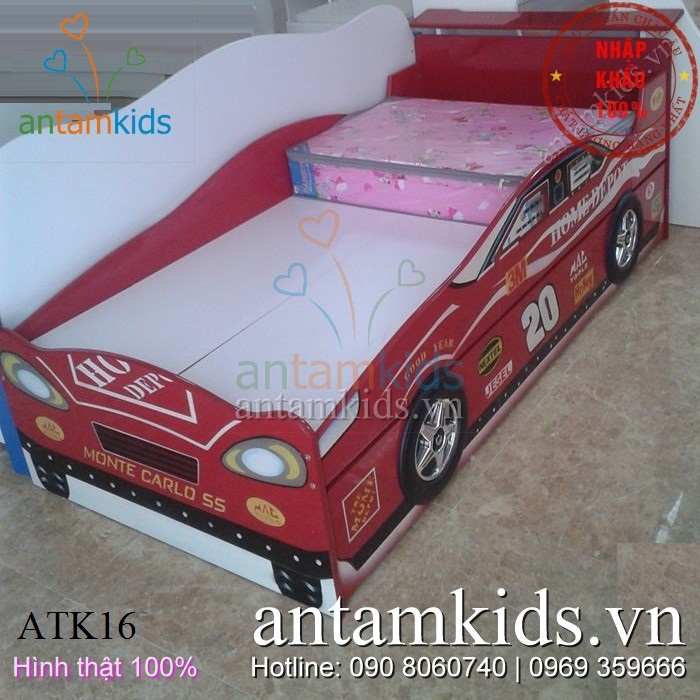 Giường ngủ hình xe ô tô 2 tầng đẹp cho bé trai ATK16
