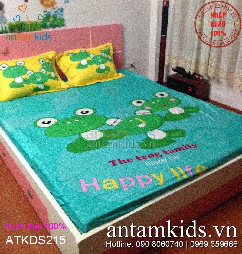 Chăn ga gối Ếch xanh ngộ nghĩnh đáng yêu cho bé trai bé gái ATKDS215