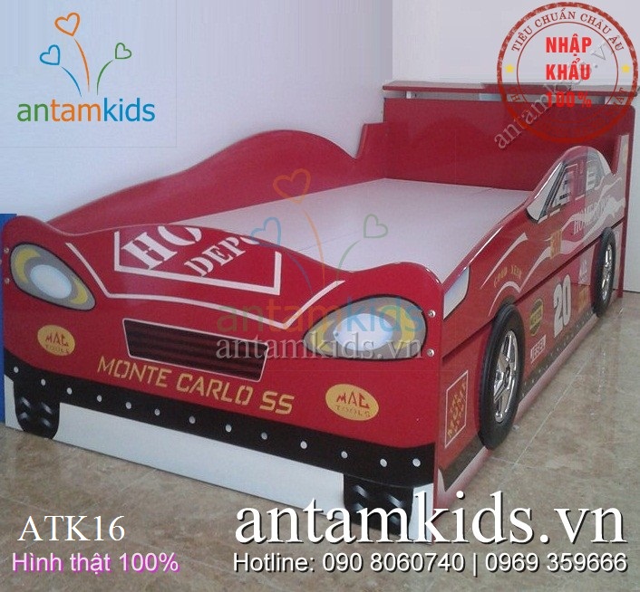 Giường ngủ hình xe ô tô 2 tầng đẹp cho bé trai ATK16