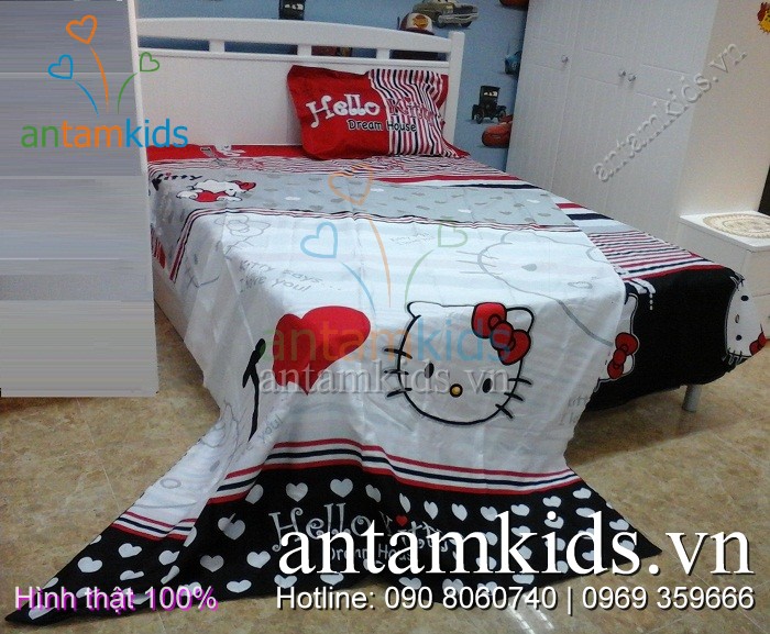 Bộ Chăn ga gối Hello Kitty, mền drap gối Hello Kitty xinh xắn dễ thương dành cho bé gái yêu thích mèo Hello Kitty 