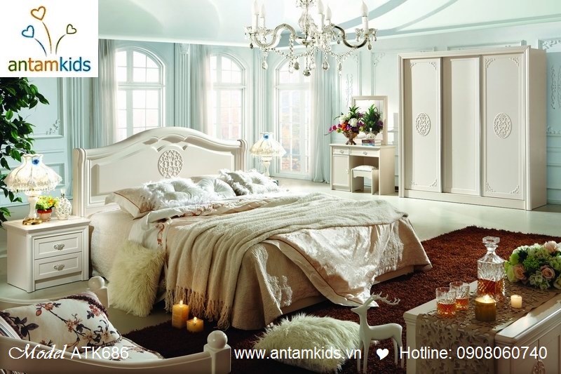 Bộ phòng ngủ Mary ATK682 cao cấp nhập khẩu màu trắng - AnTamKids.vn
