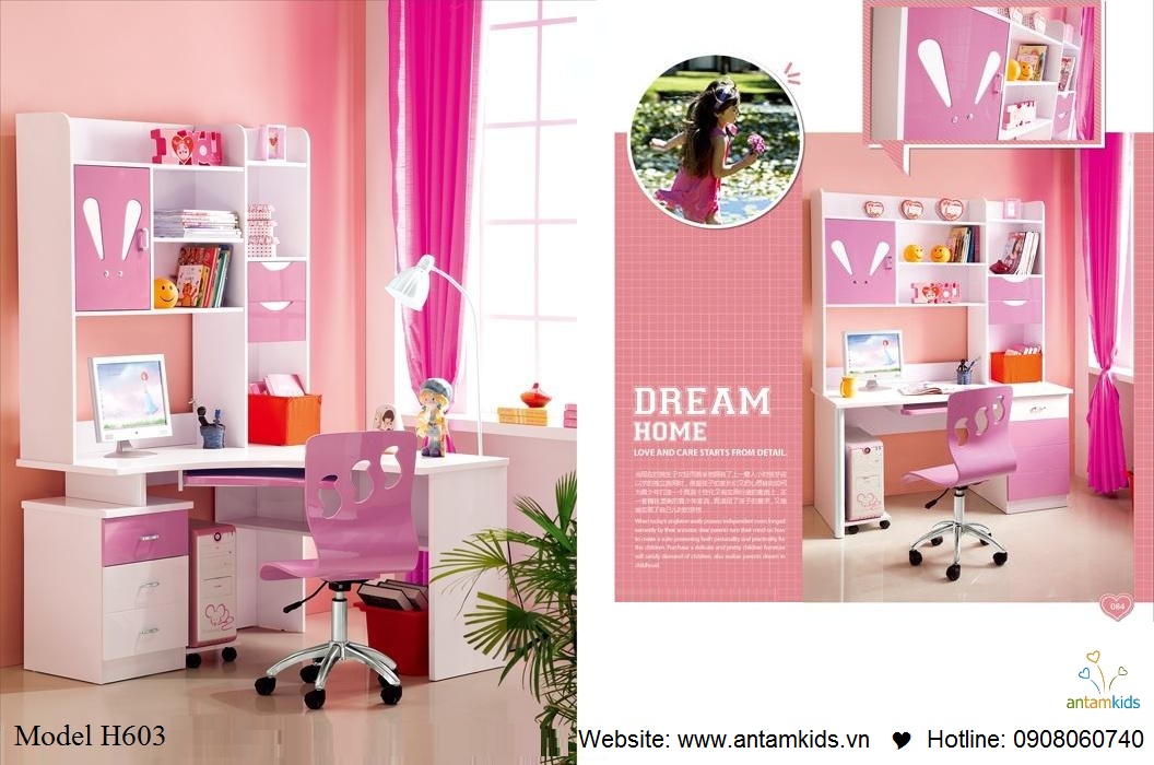 Phòng ngủ trẻ em H603, bàn học trẻ em, ban hoc tre em