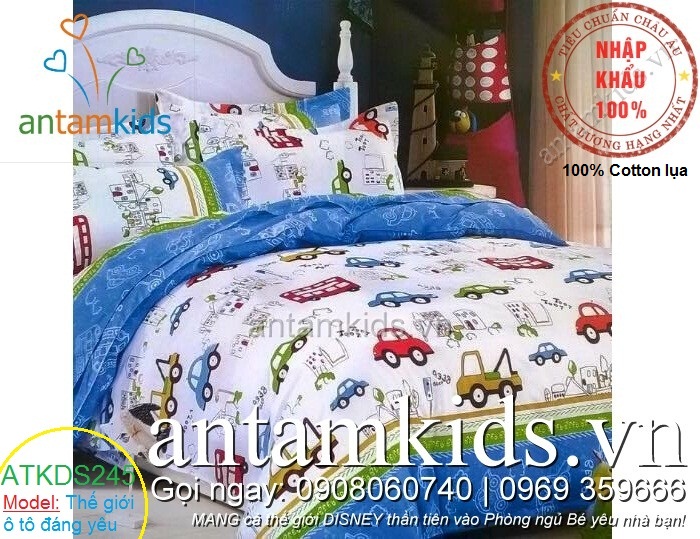 Chăn ga gối cho bé trai hình ô tô - xe hơi siêu đáng yêu Hà Nội, tphcm