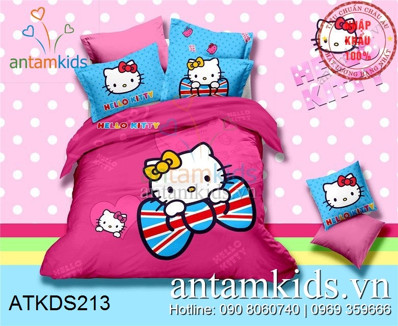 Chăn ga gối Hello Kitty màu hồng cực xinh xắn đáng yêu cho bé gái