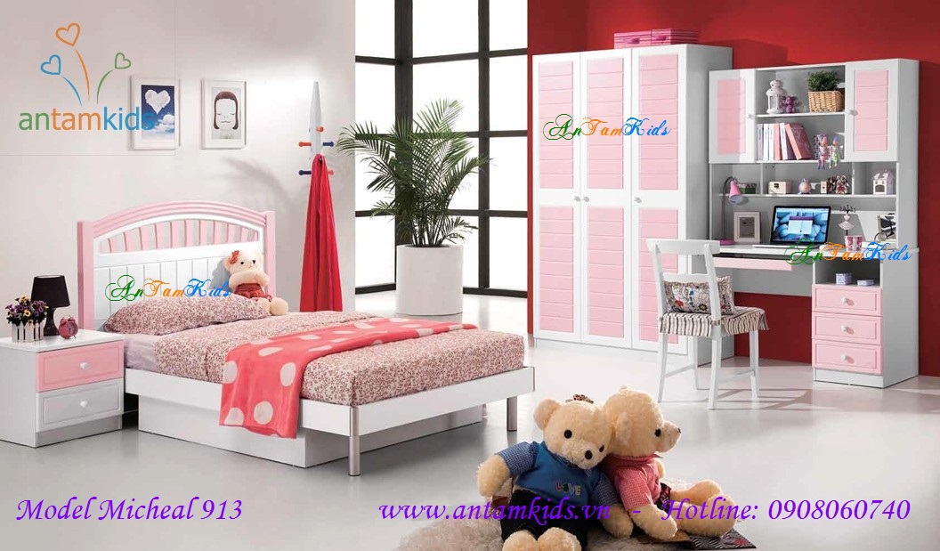 Phòng ngủ cho bé gái Michael 913 màu hồng cực Kute  - antamkids.vn