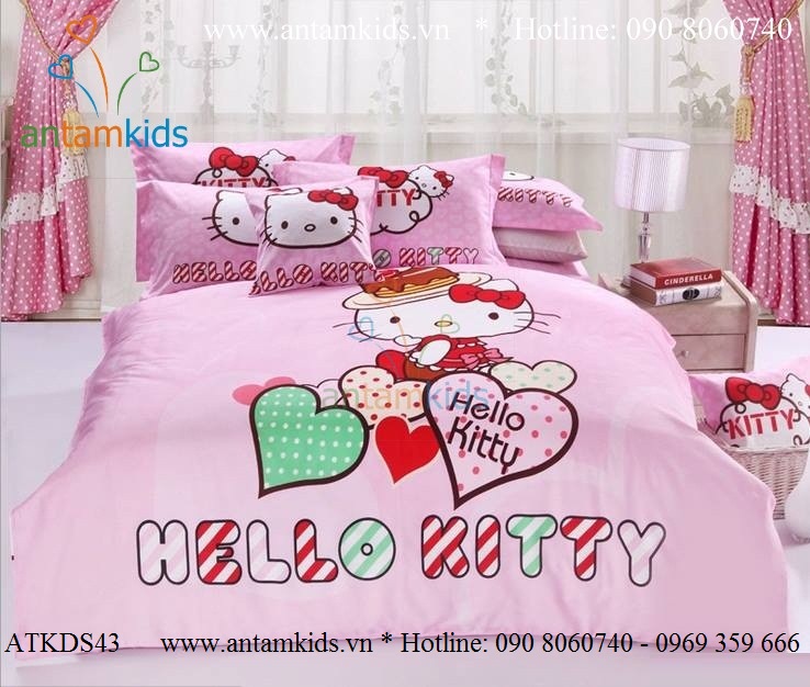 Chăn mền drap Hello Kitty dễ thương - Chan ga goi hoat hinh cho be trai be gai AnTamKids