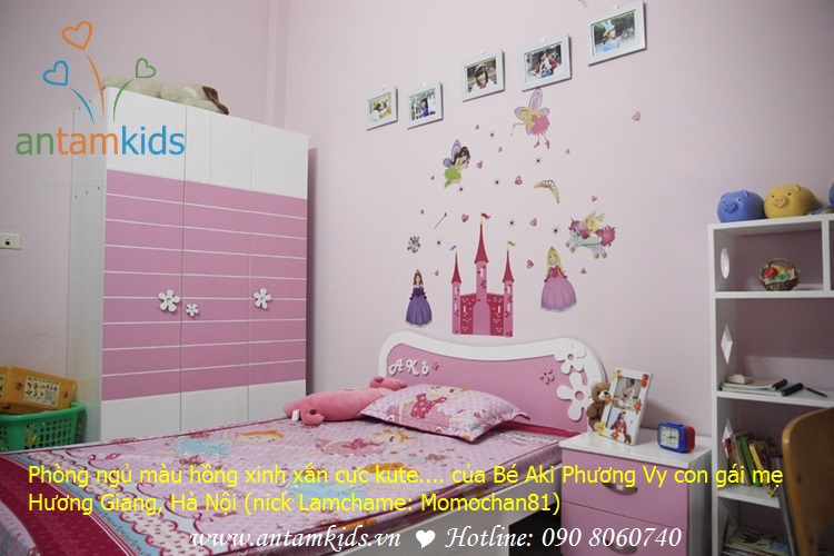 Phòng ngủ màu hồng xinh xắn cực kute của Bé Aki Phương Vy nhà mẹ Momochan81 - Lamchame, AnTamKids.vn