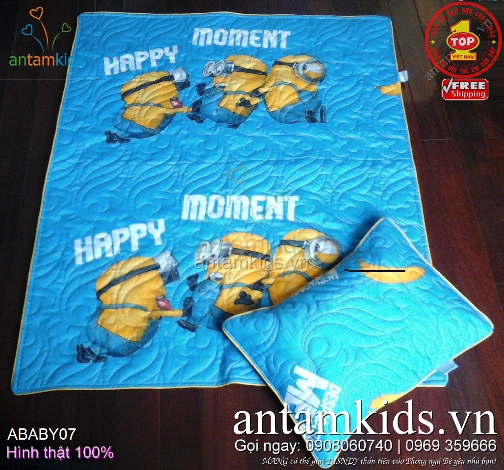 Bộ Chăn gối cho bé trai bé gái mang đến trường, đi lớp học hình Minions