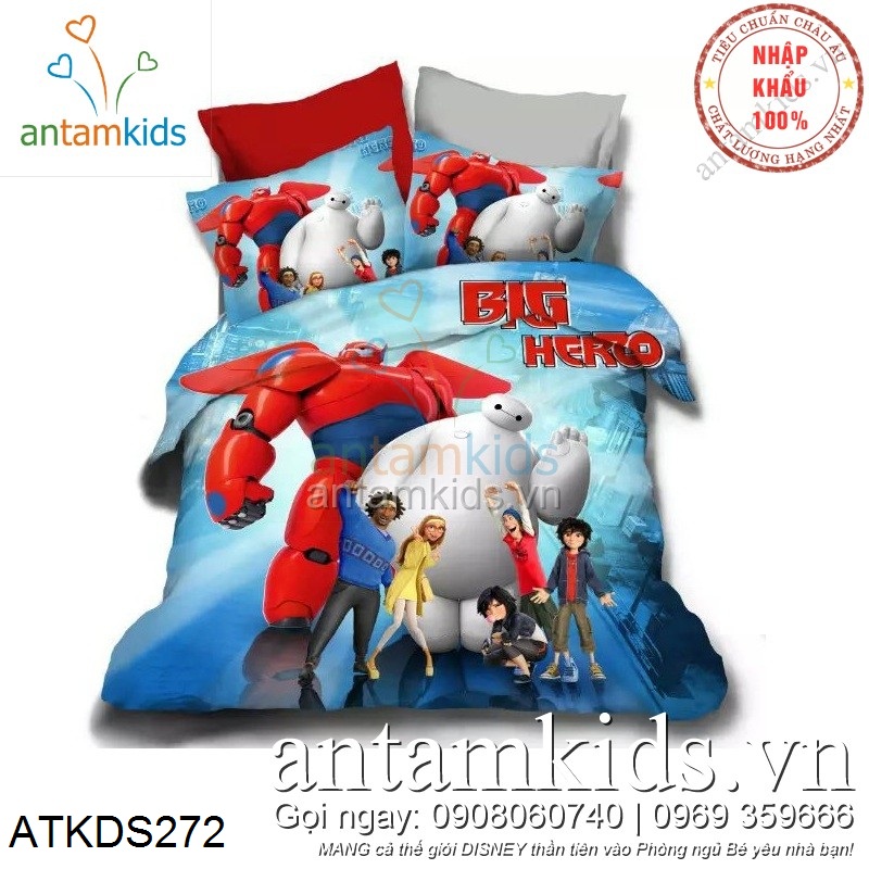 Chăn ga gối cho bé trai in hình Big Hero biệt đội siêu anh hùng, cho trẻ em