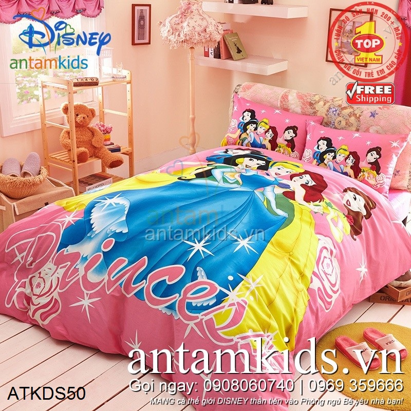 Bộ chăn ga gối Công chúa Disney Princess đẹp mê ly cho bé gái-antamkids.vn