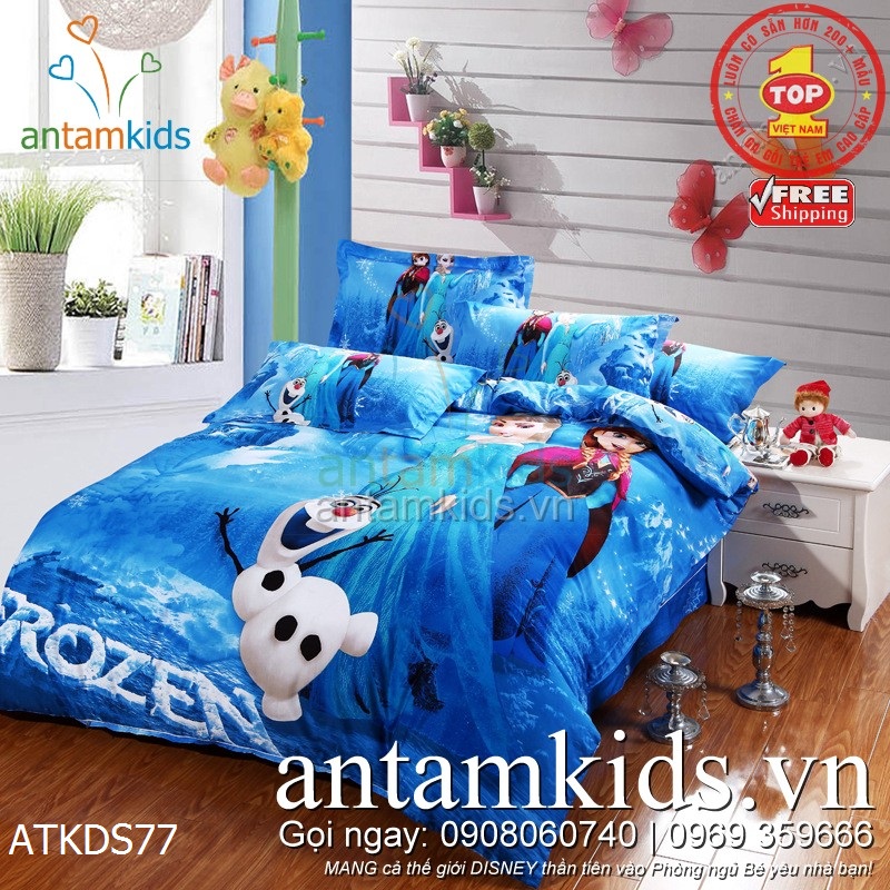 Bộ Chăn ga gối cho bé gái hình Nữ hoàng Băng giá Elsa - Anna xinh đẹp kiêu sa