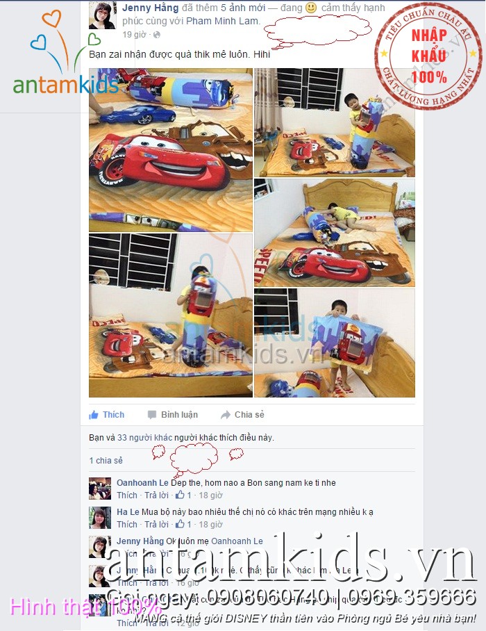 Chăn ga gối hình ô tô McQueen của bé trai Hà Nội antamkidsvn