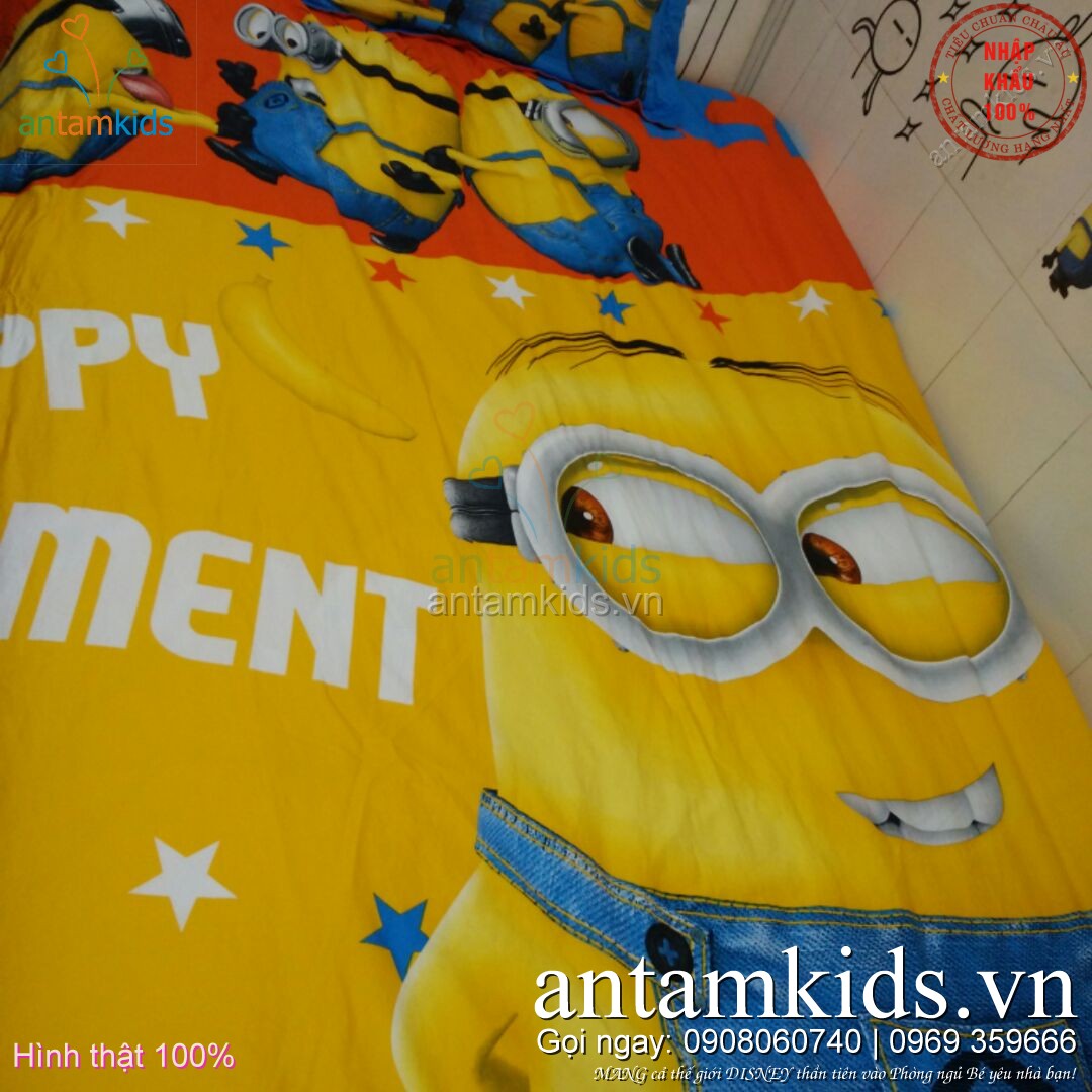 Chăn ga gối Minions, drap trải giường cho trẻ em hình Minion của antamkids