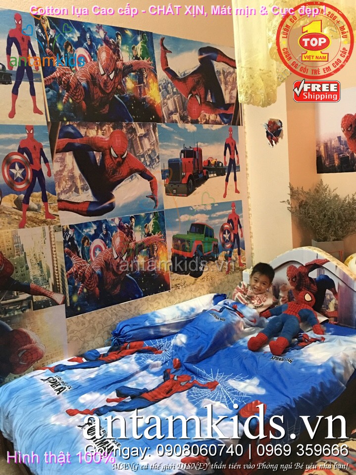 Bộ chăn ga gối Người nhện cho bé trai Fan cuồng SpiderMan đẹp tuyệt