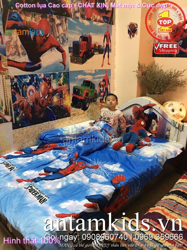 Chăn ga gối in hình Người nhện cho bé trai Fan cuồng SpiderMan đẹp tuyệt