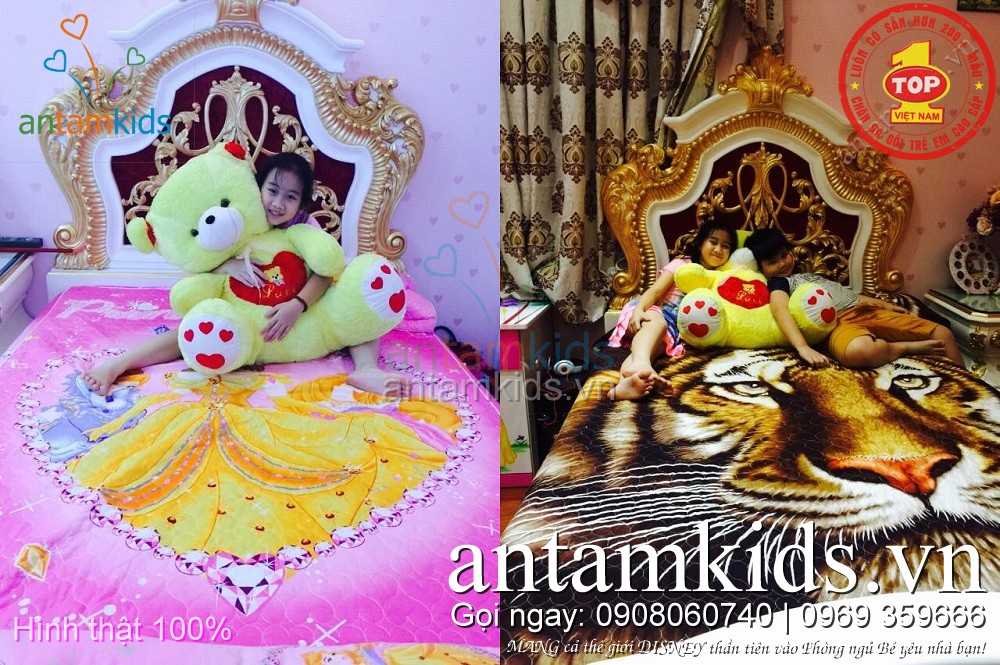 Chăn ga gối hình Công chúa cho trẻ em, drap trải giường công chúa cho bé