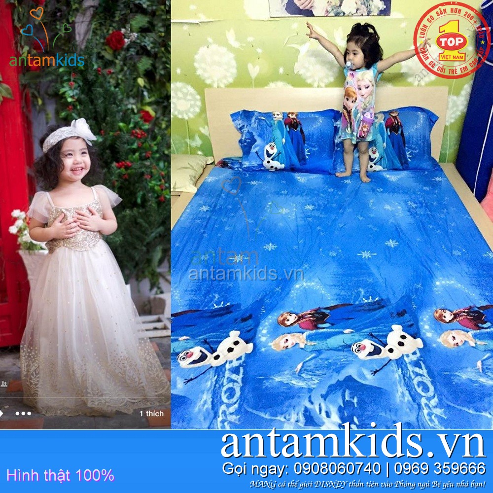 mền drap gối Nữ hoàng băng giá Frozen  Elsa Công chúa Anna cho bé gái
