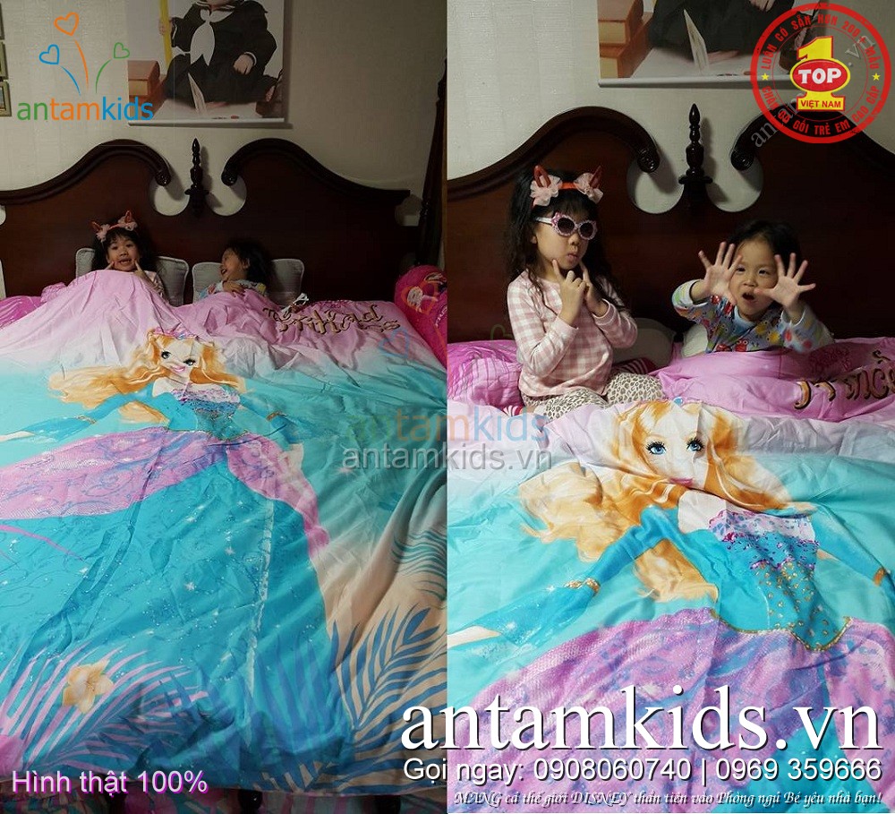 Chăn ga gối trẻ em hình công chúa Barbie, chăn ga gối công chúa cho bé gái