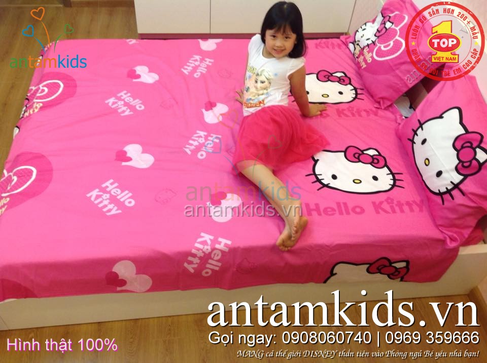 Chăn ga gối trẻ em hình Hello Kitty, chăn ga gối hello kitty cho bé gái antamkids