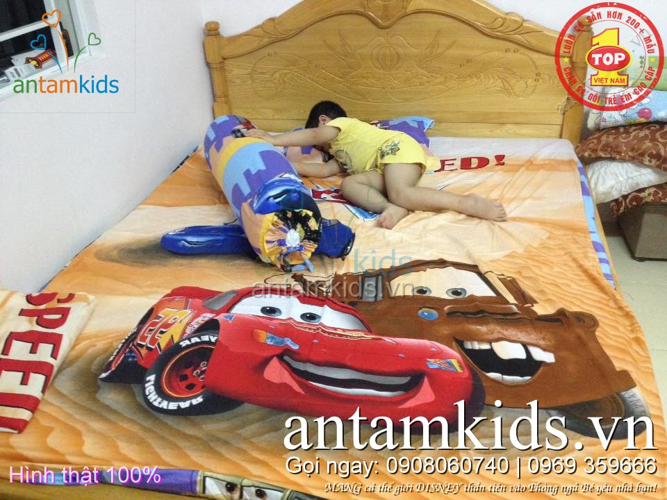Chăn ga gối đệm hình ô tô McQueen cho bé trai, drap trải giường hình xe hơi