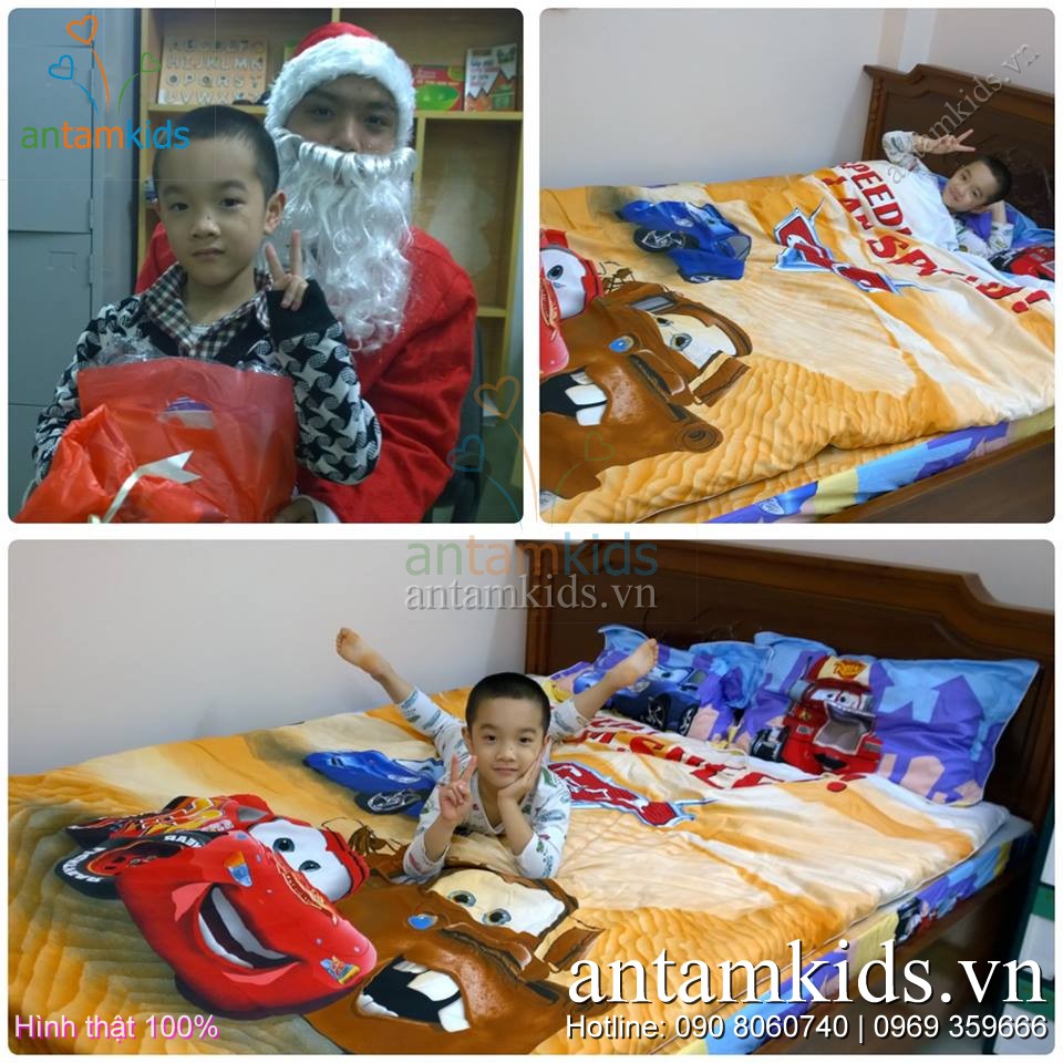 Chăn ga hỉnh ô tô, men drap hinh oto McQueen AnTamKids.vn