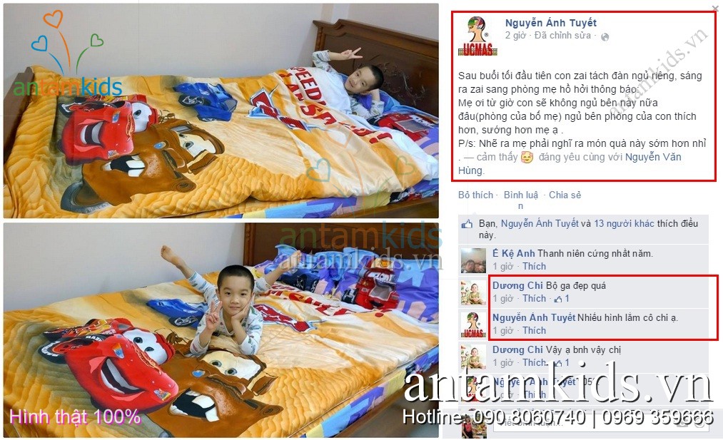 Chăn ga hỉnh ô tô, men drap hinh oto McQueen AnTamKids.vn