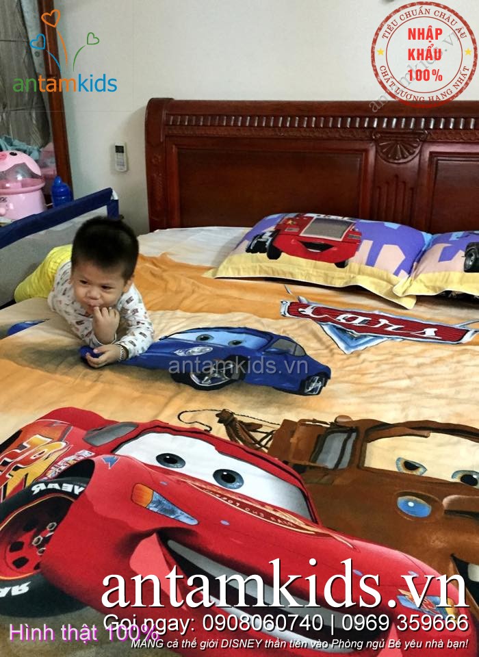 Chăn ga gối hình ô tô McQueen cho bé trai mê xe hơi antamkidsvn