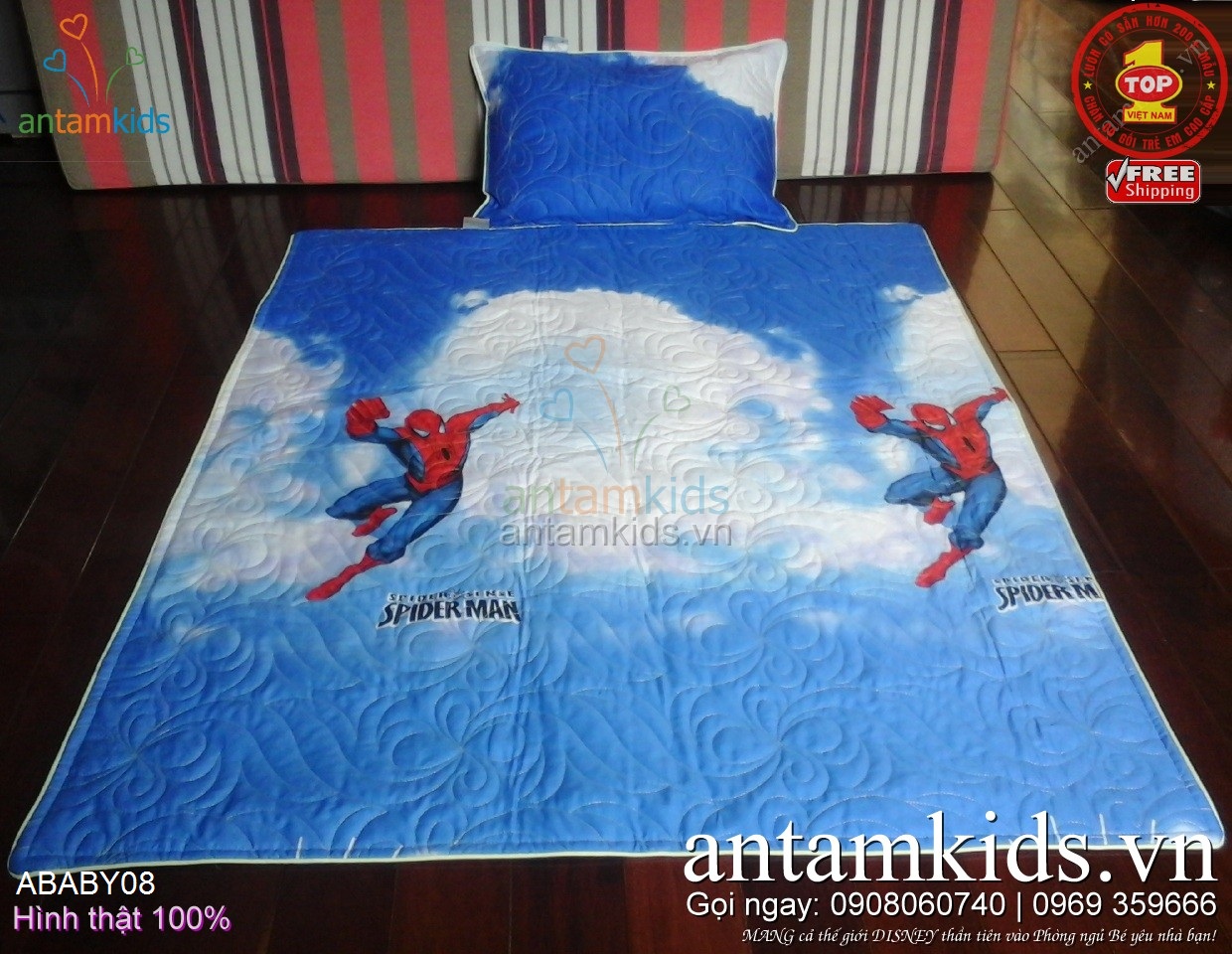 Bộ chăn gối cho bé trai đi học hình Người nhện SpiderMan siêu đáng yêu