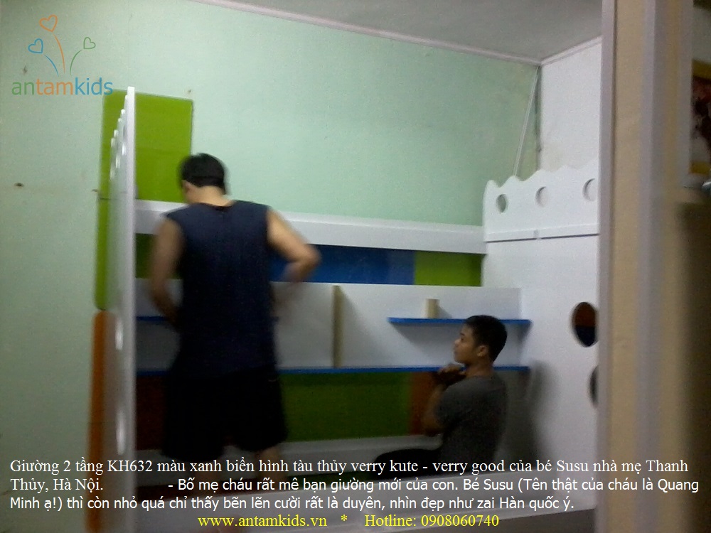Giường 2 tầng KH632 màu xanh biển hình tàu thủy verry kute - verry good của bé Susu nhà mẹ Thanh Thủy, Hà Nội