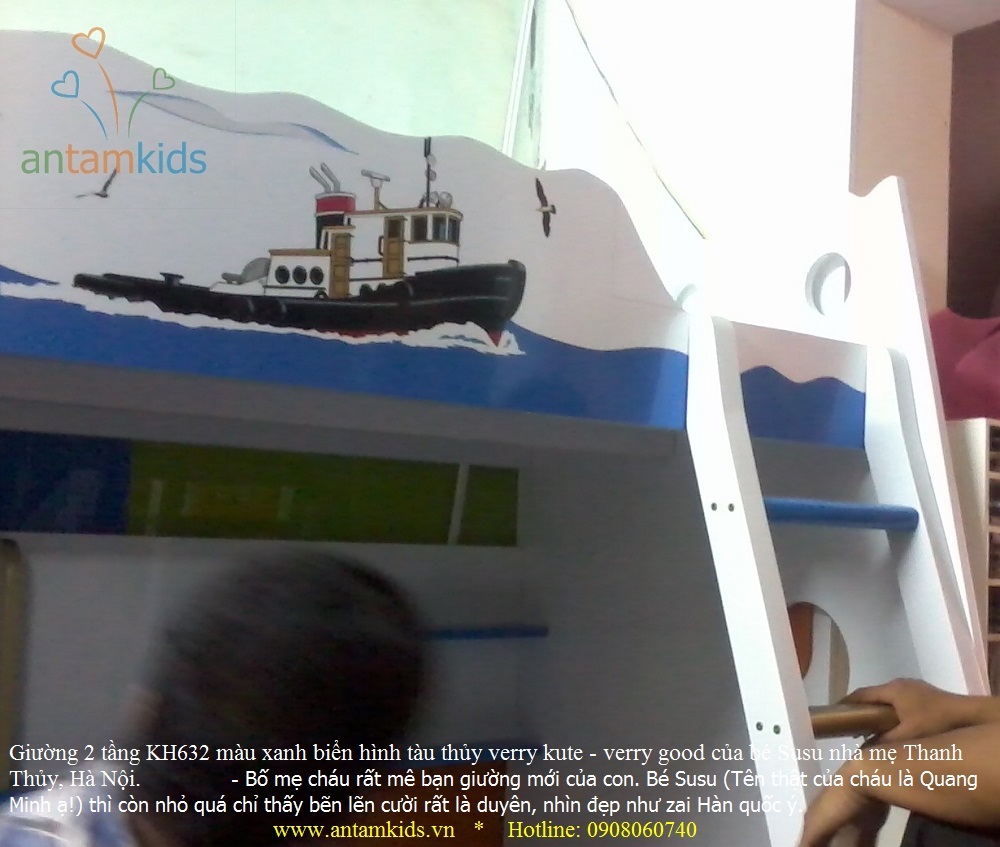 Giường 2 tầng KH632 màu xanh biển hình tàu thủy verry kute - verry good của bé Susu nhà mẹ Thanh Thủy, Hà Nội