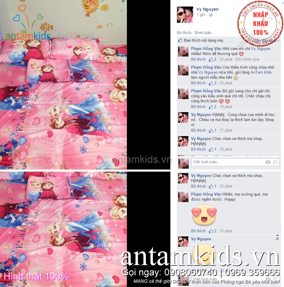 Bộ chăn ga gối Nữ hoàng Băng giá Frozen Anna Elsa sắc hồng mộng mơ