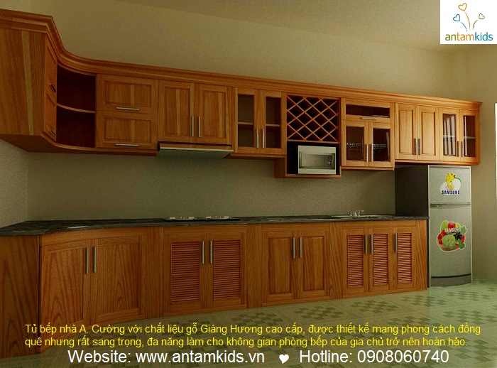 Tủ bếp nhà A. Cường_Quảng Ninh với chất liệu gỗ Giáng Hương cao cấp - Nội thất AnTamKids