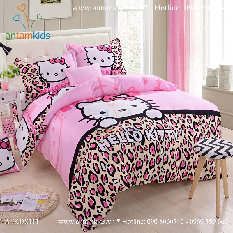 Chăn drap gối Hello Kitty cao cấp họa tiết cực dễ thương cho bé gái