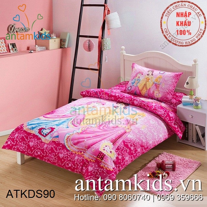 Chăn ga gối mền drap trải giường Công chúa hồng mộng mơ cho bé gái