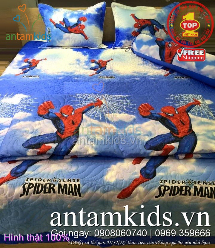 Chăn ga gối hoạt hình Người nhện Spider-Man siêu anh hùng cho bé trai cực đẹp