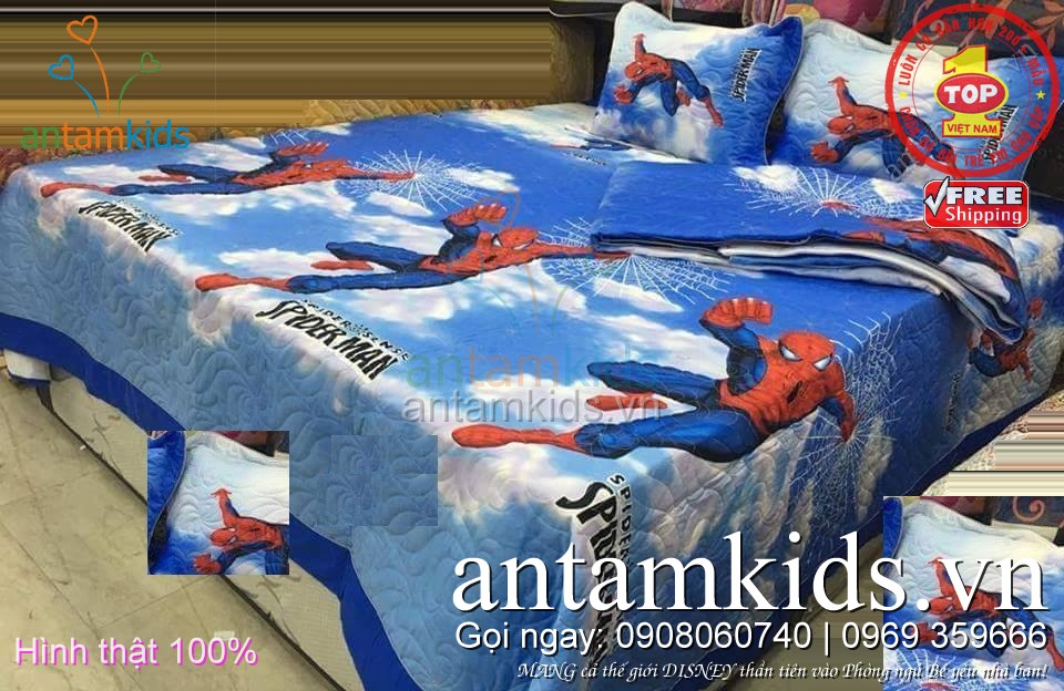 Chăn ga gối cho bé trai hình Người nhện Spider-Man siêu anh hùng cực đẹp