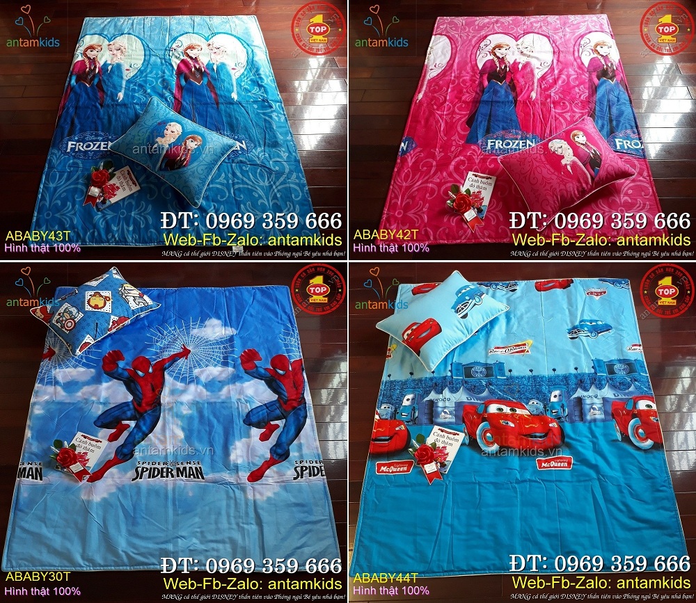 Bộ chăn mền gối cho bé đi học tiểu học, mẫu giáo, mầm non, nhà trẻ cao cấp Elsa Người nhện