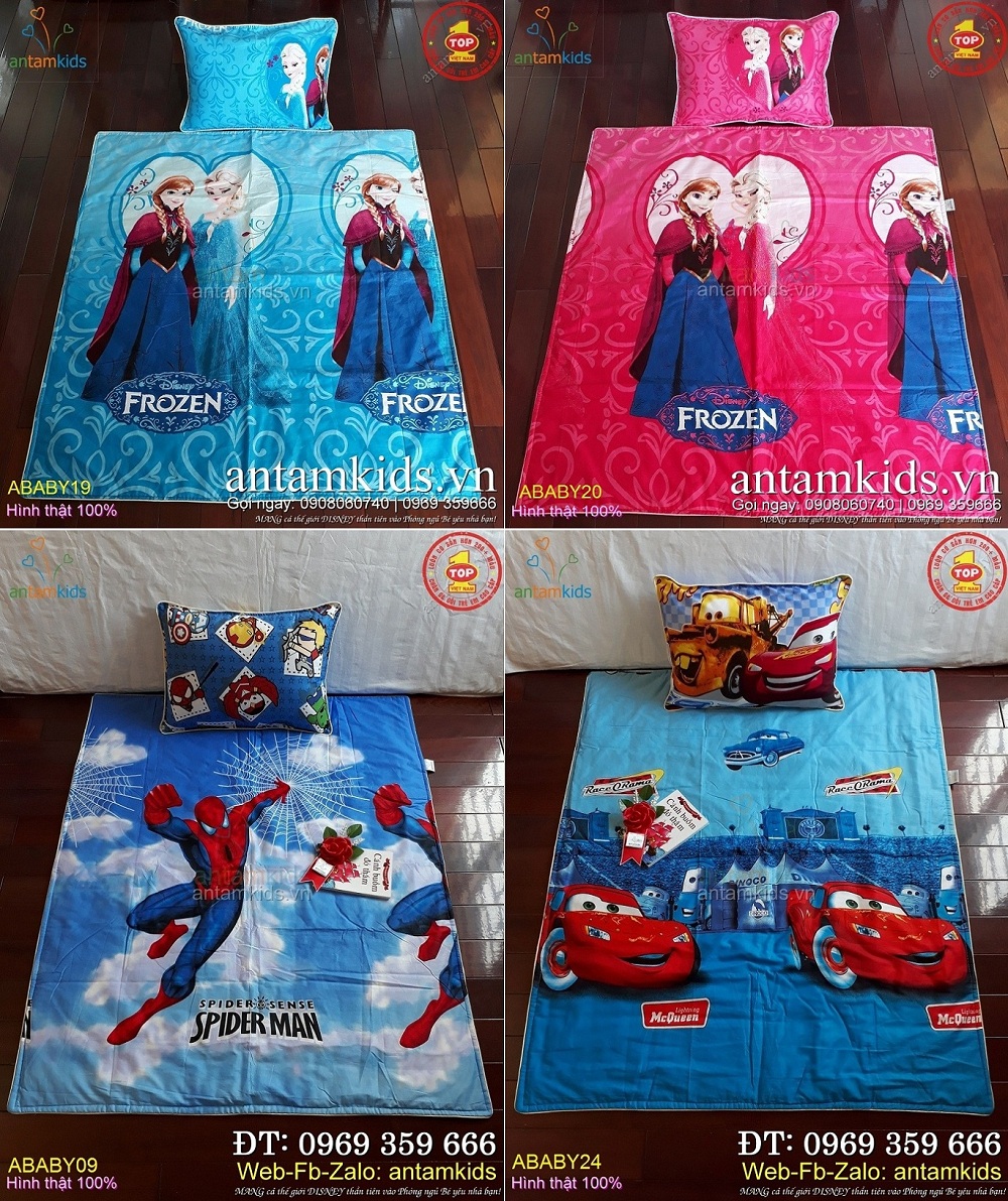 Bộ chăn mền gối cho bé đi học tiểu học, mẫu giáo, mầm non, nhà trẻ cao cấp Elsa Người nhện